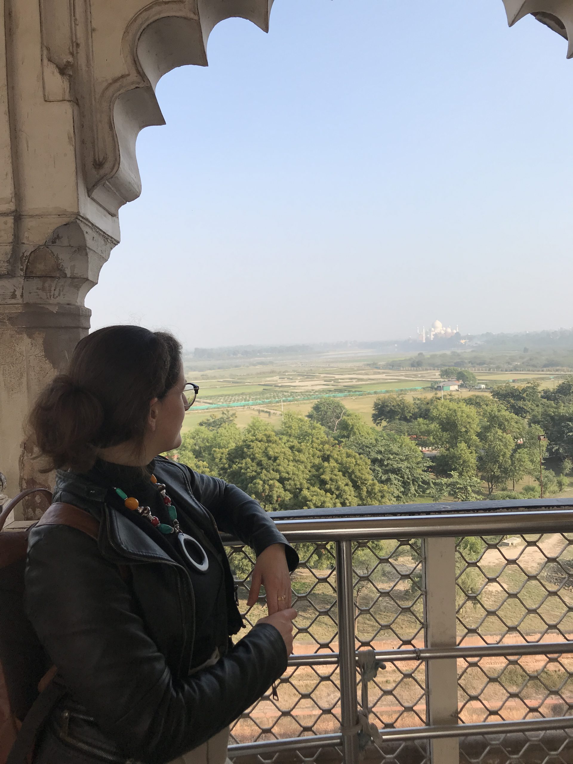 Agra Fort and the view to the Taj Mahal in the distance