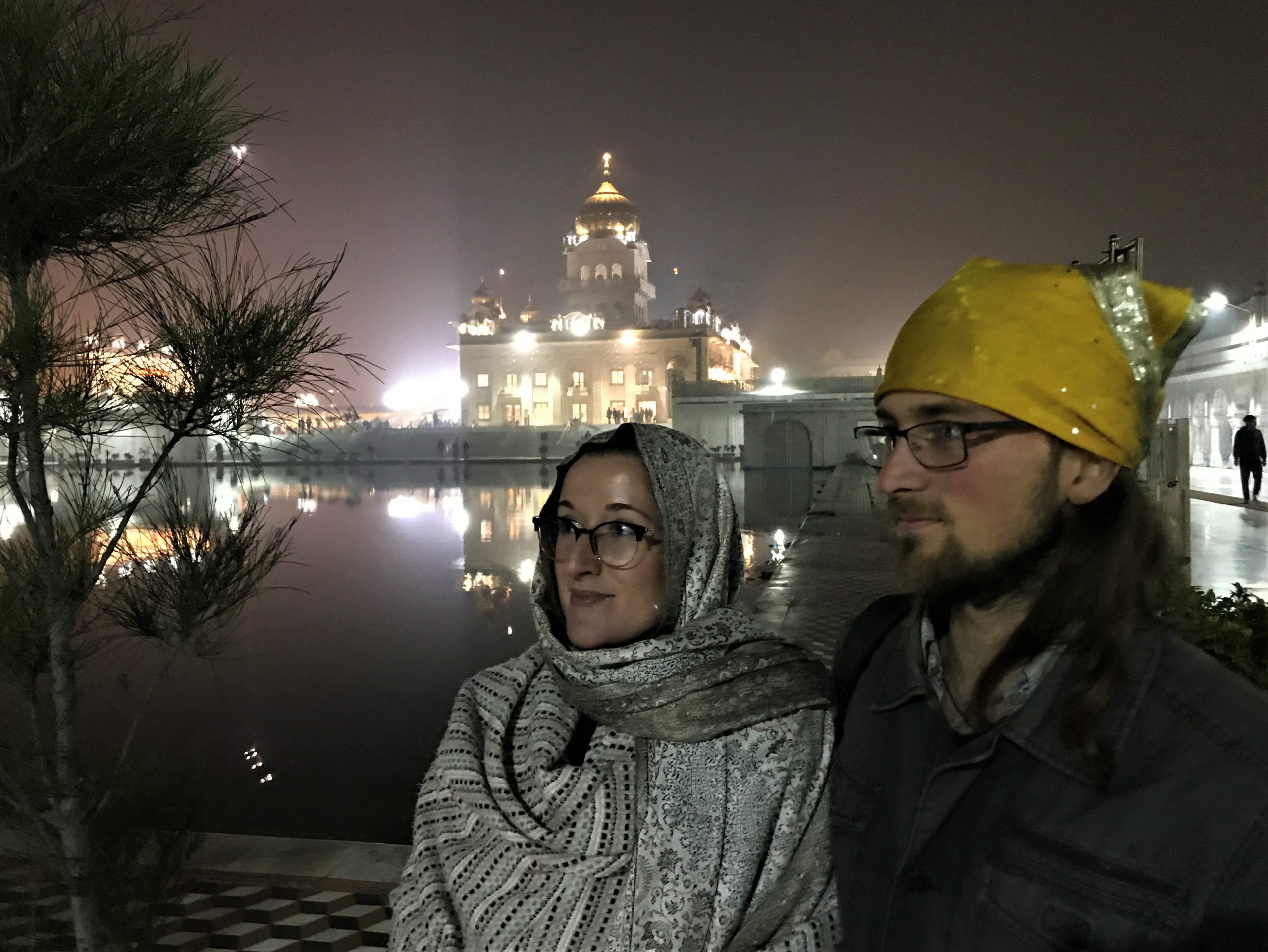 Felix and I with the Gurudwara Bangla Sahib temple in the background