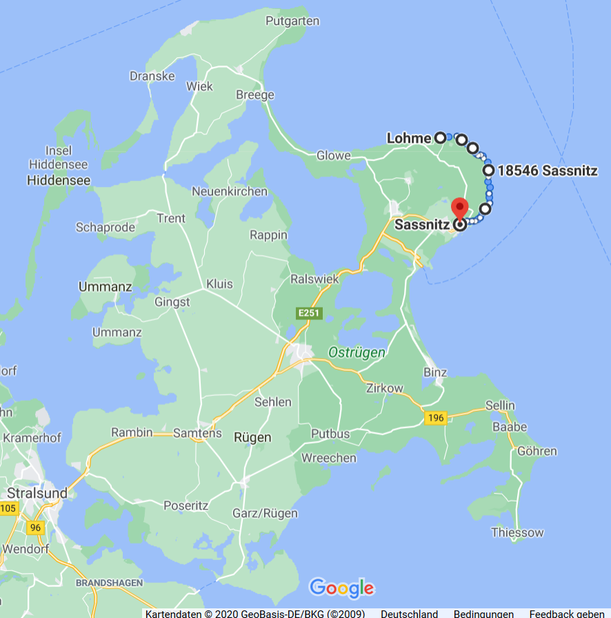 map overview of the hike in the National park Jasmund from Lohme to Sassnitz